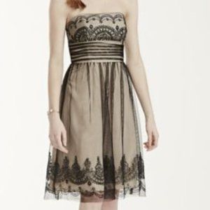 Black and Champagne Beaded A-line Cocktail Dress